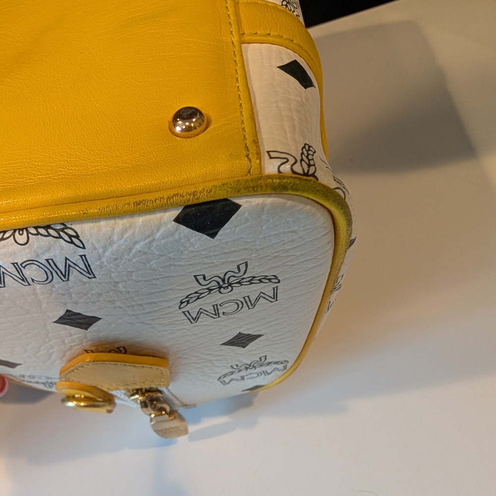 MCM White Visetos Satchel with Yellow Trim - Picture 7 of 10